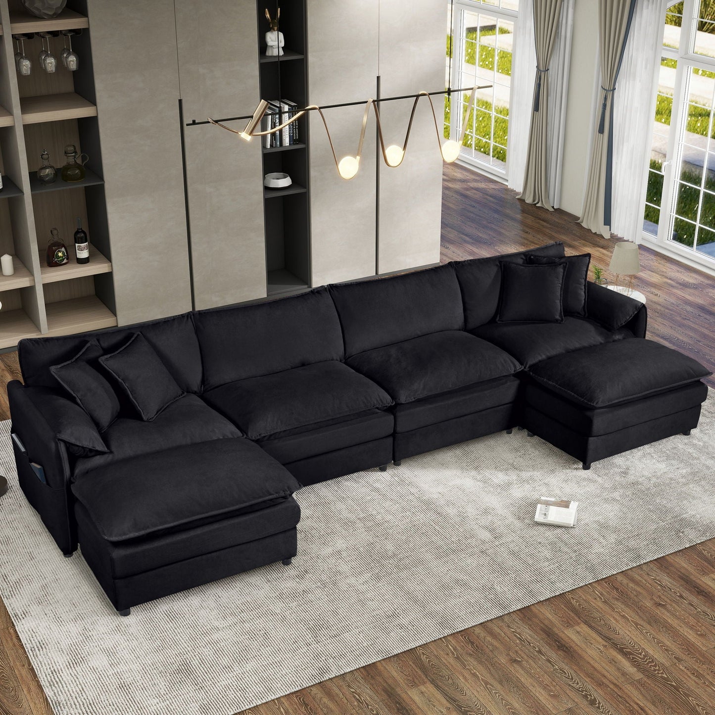 Modern deep-seat modular sectional sofa Cloud Couch with ottoman black by HouseOfZazla on Tampa Home & Garden Store