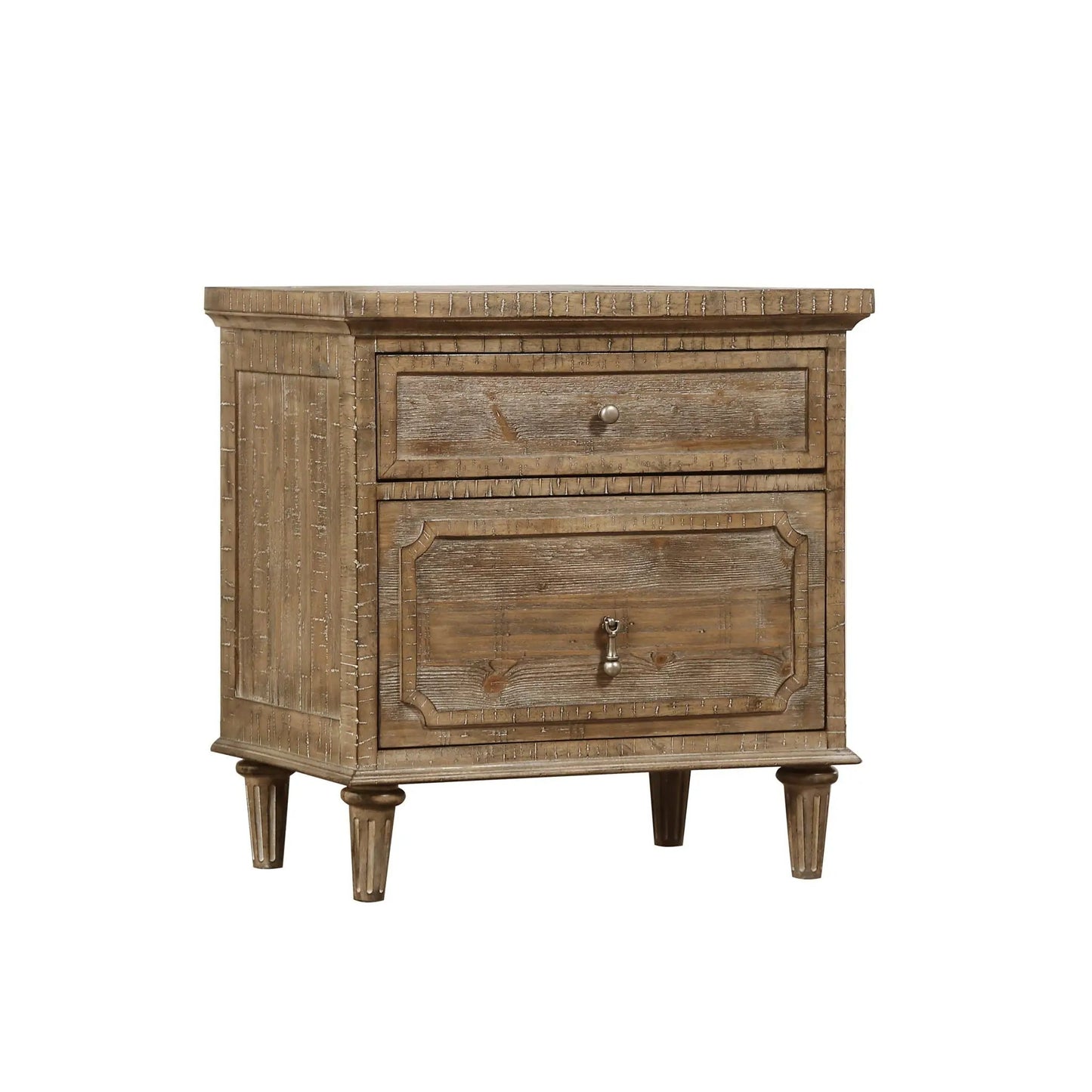 2 Drawer Nightstand taupe wood accent nightstand with distressed panel fronts on Tampa Home & Garden Store