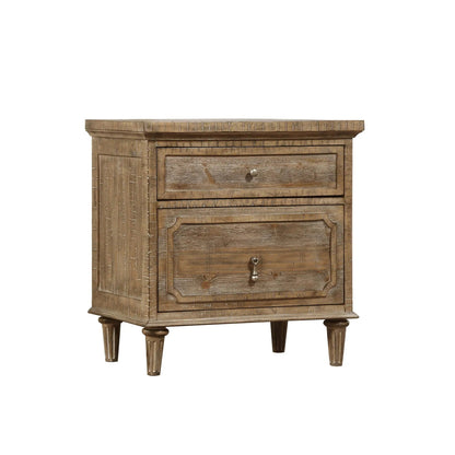 2 Drawer Nightstand taupe wood accent nightstand with distressed panel fronts on Tampa Home & Garden Store