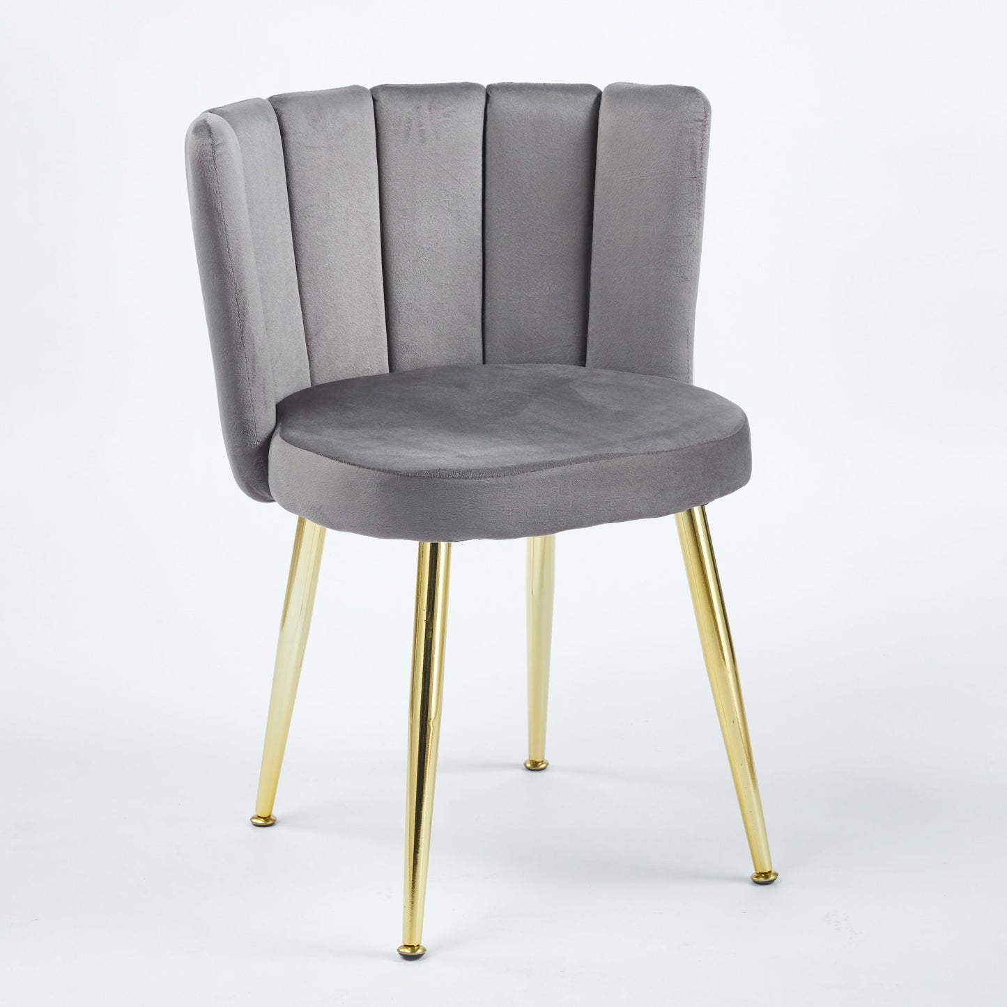 Ergonomic dining chair gray velvet upholstery with vertical back channels and gold legs on Tampa Home & Garden Store