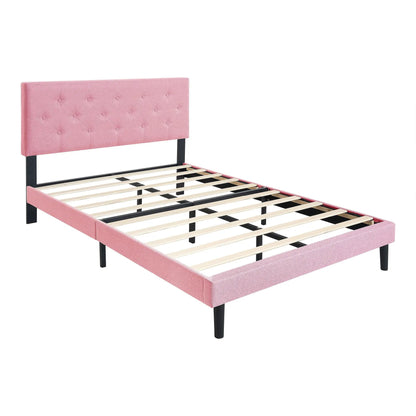Modern Upholstered Platform Bed Tufted Headboard