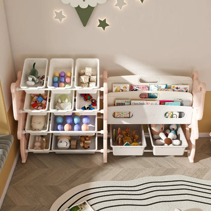 Kids Toy Storage Organizer with 2 Tier Bookshelf