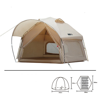 Outdoor thickened rainproof portable folding camping tent, beige dome with awning, My Store on Tampa Home & Garden Store