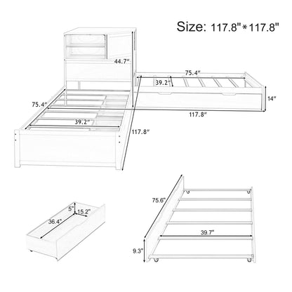 Compact L Shaped Bed Frame with Trundle and Desk