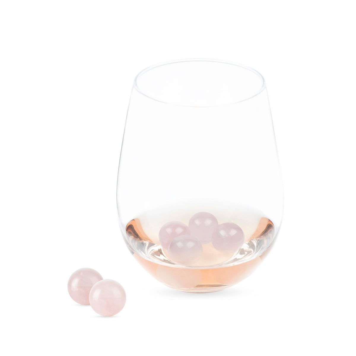 Rose Quartz Wine Gems set of 6 pink spheres in a clear wine glass Twine Living on Tampa Home & Garden Store
