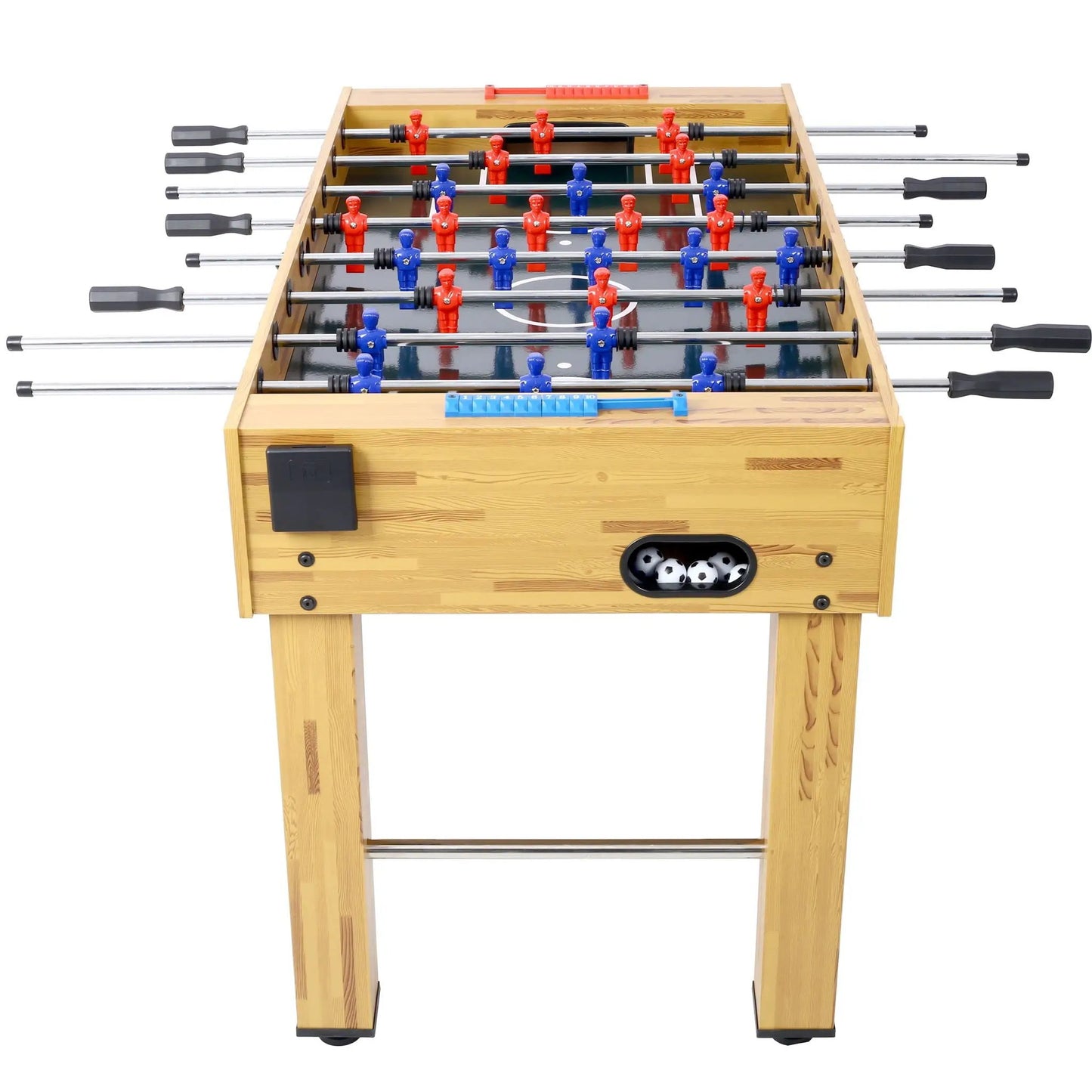Foosball table Hurricane by Unique Piece Furniture in wood with red and blue players on Tampa Home & Garden Store