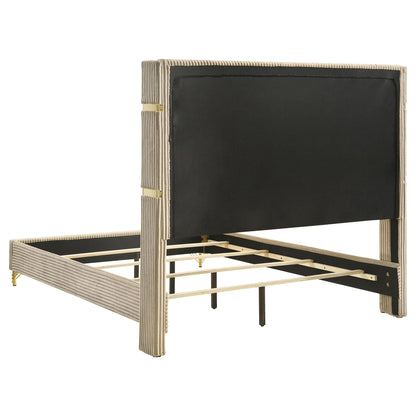 Malcolm 5pc bedroom set with wingback headboard in beige fabric and black panel HouseOfZazla on Tampa Home & Garden Store