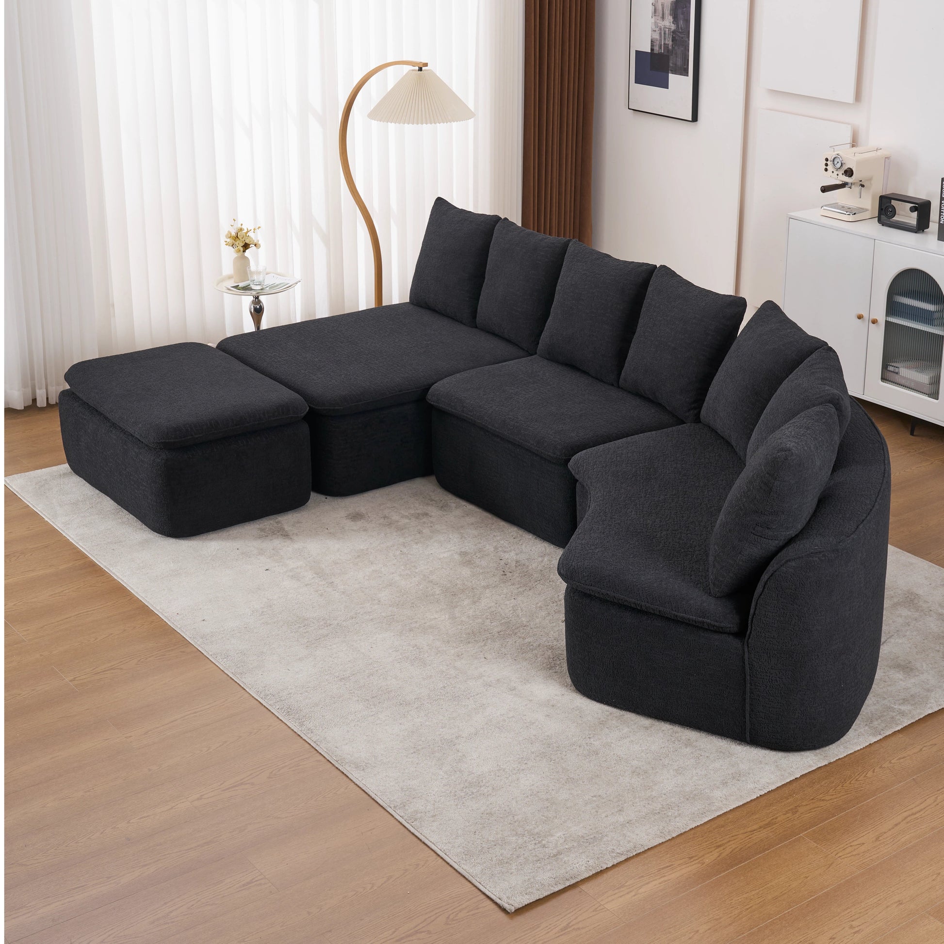 133'' modular U-shaped sectional sofa by HouseOfZazla in dark charcoal fabric with plush cushions on Tampa Home & Garden Store