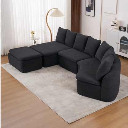 133'' modular U-shaped sectional sofa by HouseOfZazla in dark charcoal fabric with plush cushions on Tampa Home & Garden Store