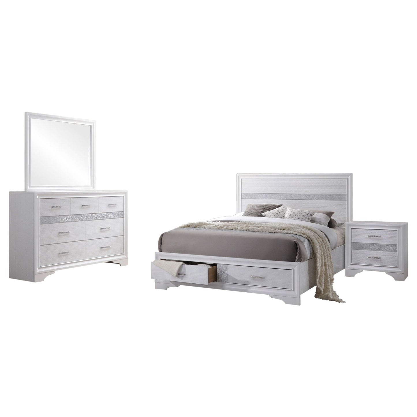 Corbin Glittering Bedroom Set 4-piece white bed, dresser, mirror by HouseOfZazla on Tampa Home & Garden Store