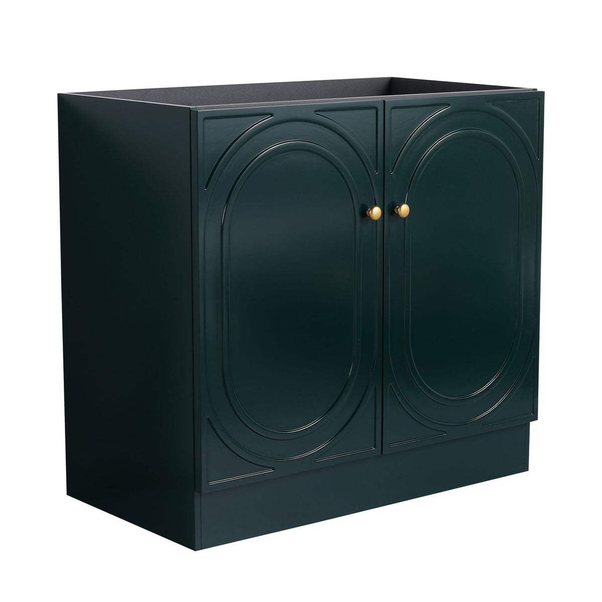 Freestanding Bathroom Vanity with Soft Close dark green finish arched doors gold knobs on Tampa Home & Garden Store