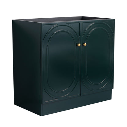 Freestanding Bathroom Vanity with Soft Close dark green finish arched doors gold knobs on Tampa Home & Garden Store