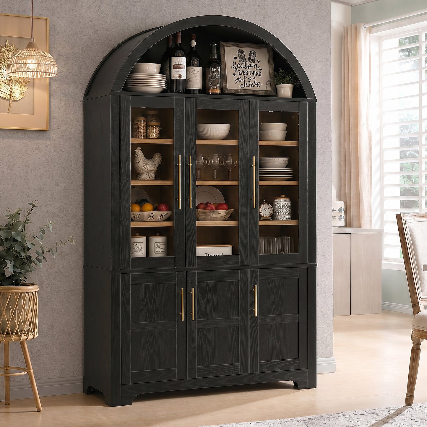 Tall Arched Kitchen Wood Pantry Cabinet