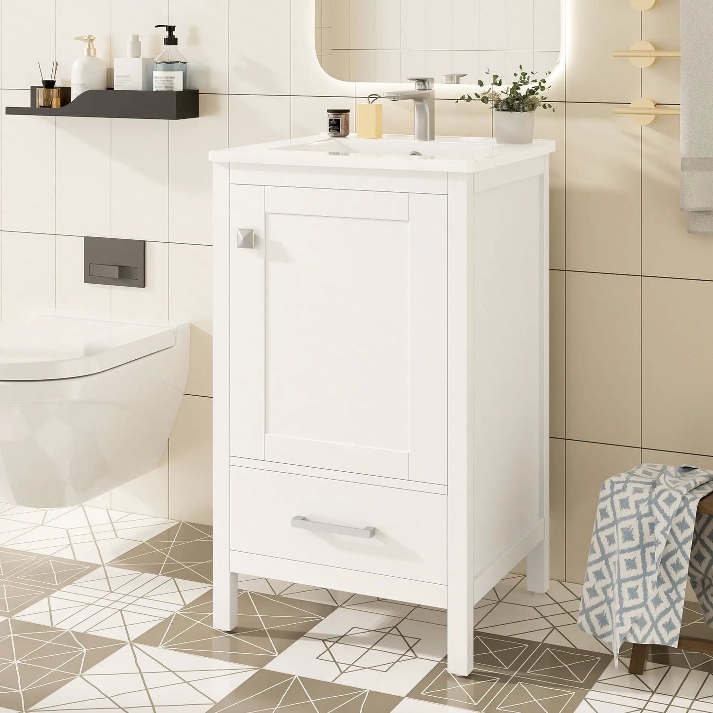 Bathroom Vanity Ceramic Sink and Divider Drawer