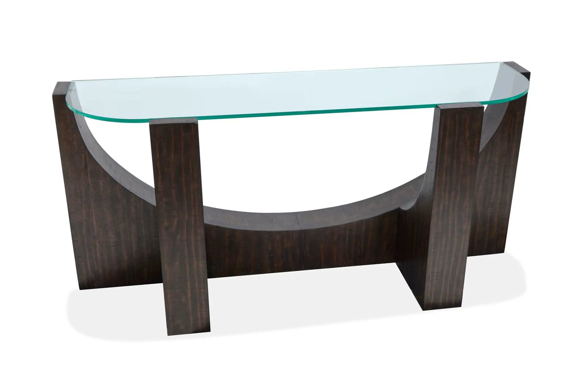 Beckham end table by Unique Piece Furniture, glass top with dark walnut curved legs on Tampa Home & Garden Store