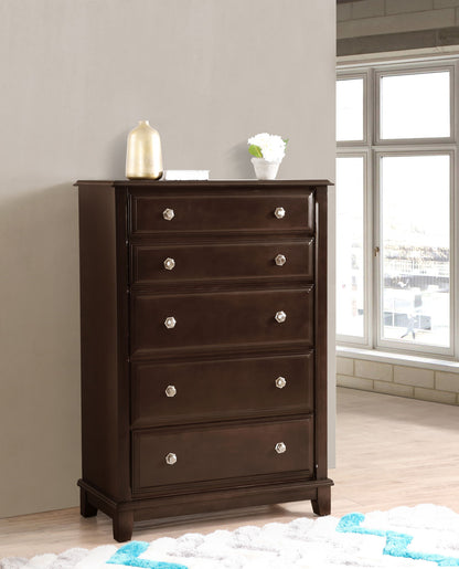 Ashford Chest with Dovetail Drawers cappuccino finish; 5-drawer chest with knobs by HouseOfZazla on Tampa Home & Garden Store