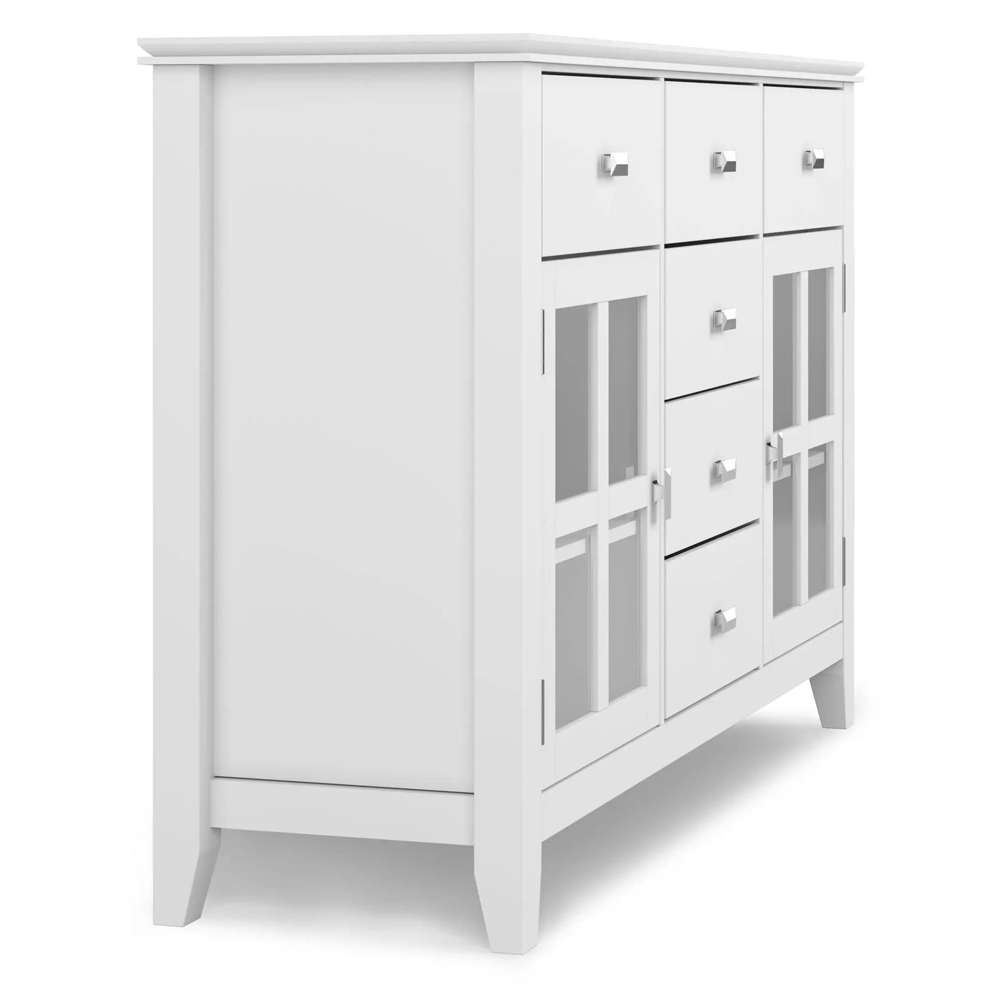 Artisan Handcrafted Sideboard Buffet in white with glass-panel doors and square chrome knobs on Tampa Home & Garden Store