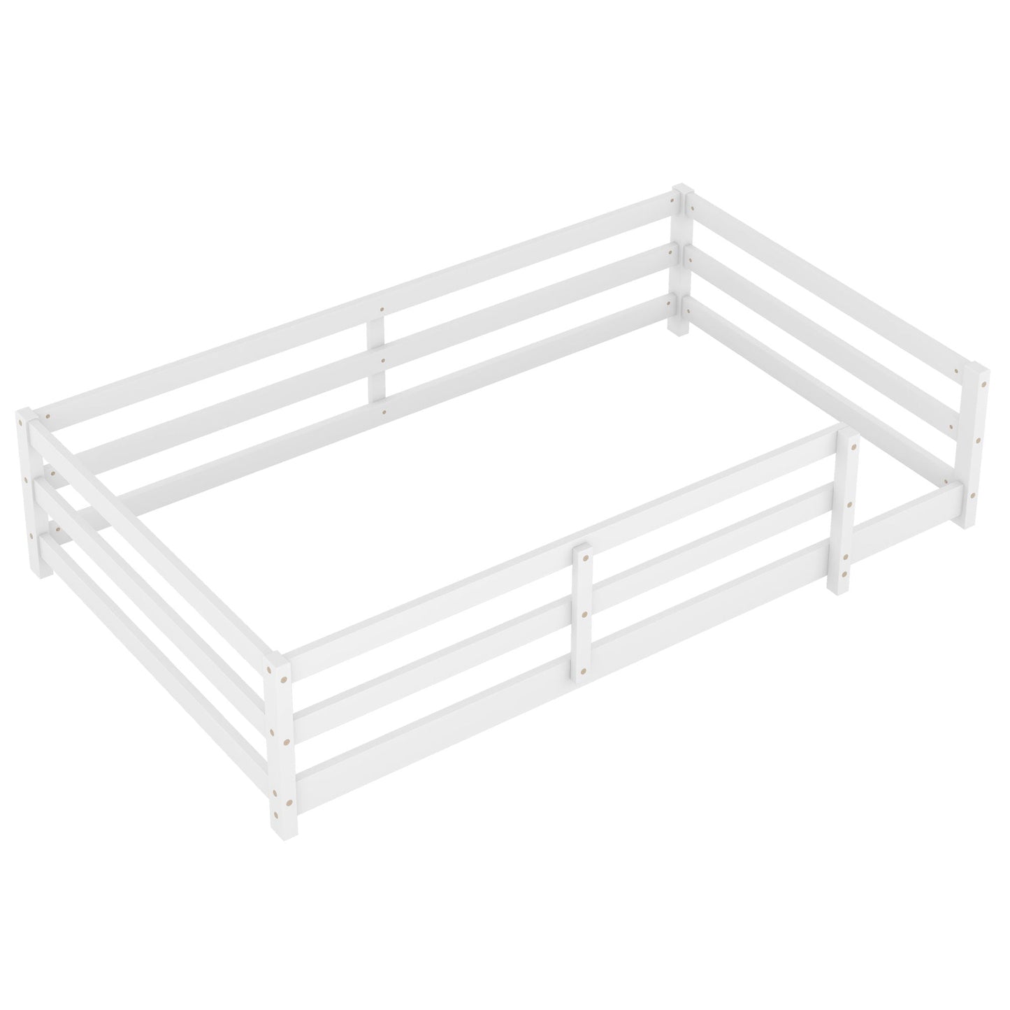Twin Size Montessori Floor Bed With Fence in white, HouseOfZazla panel bed frame on Tampa Home & Garden Store