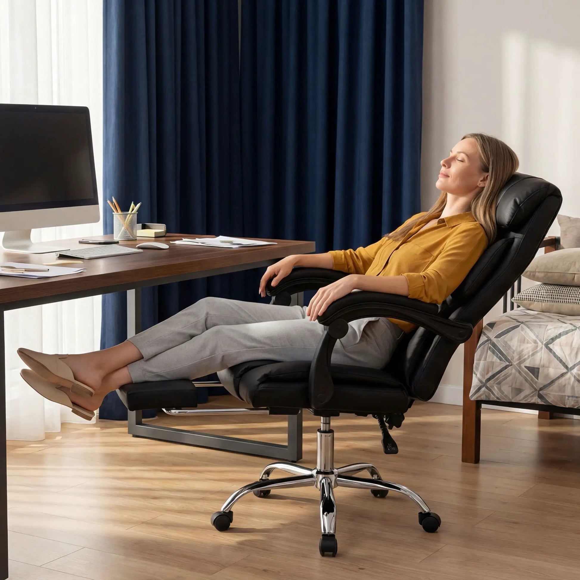 Executive chair with foot rest, black, adjustable height swivel by Unique Piece Furniture on Tampa Home & Garden Store