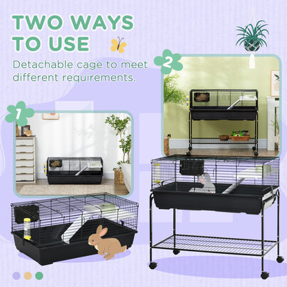 Pawhut two-story black small animal cage on a wheeled stand with shelf and removable from stand on Tampa Home & Garden Store