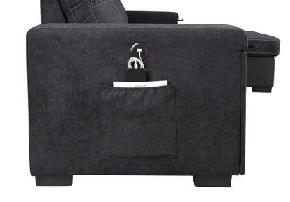 Toby woven fabric reversible sleeper sectional with storage chaise and USB ports in gray on Tampa Home & Garden Store
