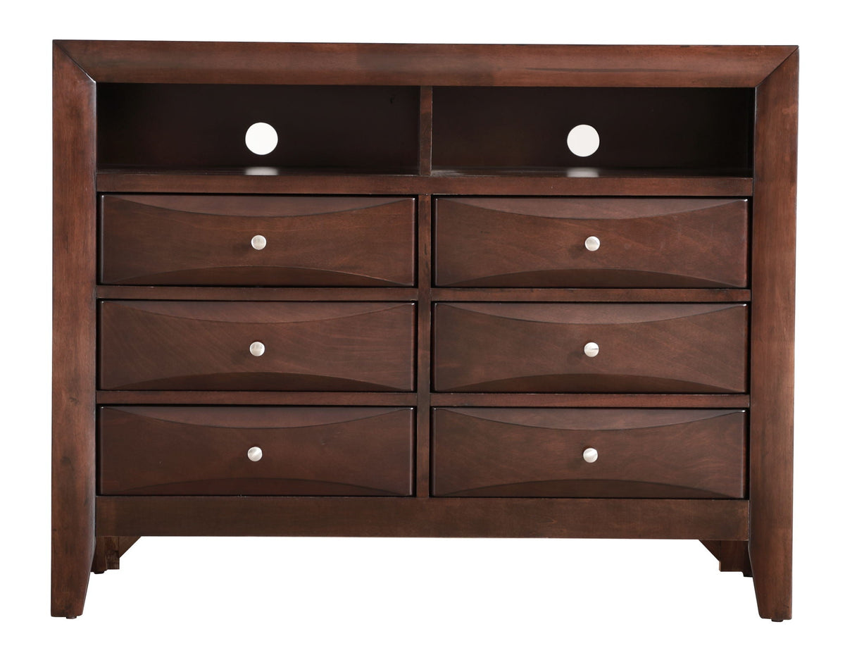 Media Chest with beveled fronts in dark wood by HouseOfZazla, top cubbies and silver knobs on Tampa Home & Garden Store