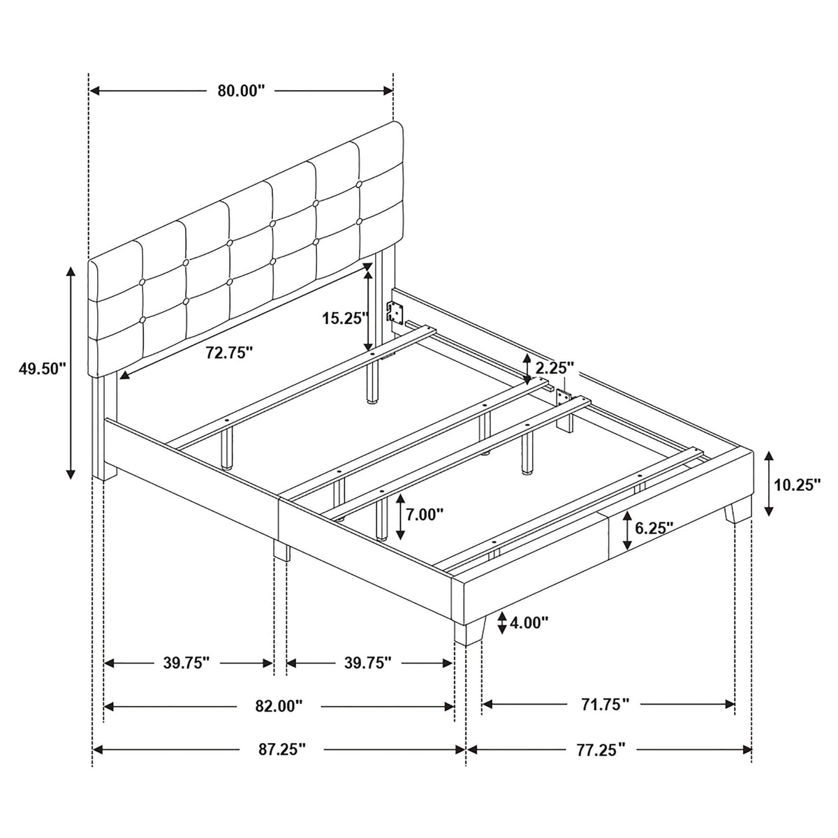 Dordrecht Eastern King panel bed charcoal with tufted headboard and frame rails on Tampa Home & Garden Store
