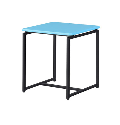 GT 3-piece carbon fiber wrap coffee table and end tables set, blue top on black metal frames on Tampa Home & Garden Store