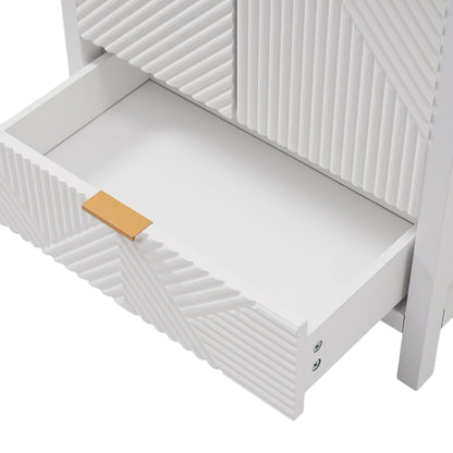 White ribbed bathroom vanity drawers with gold bar handle, compact storage on Tampa Home & Garden Store