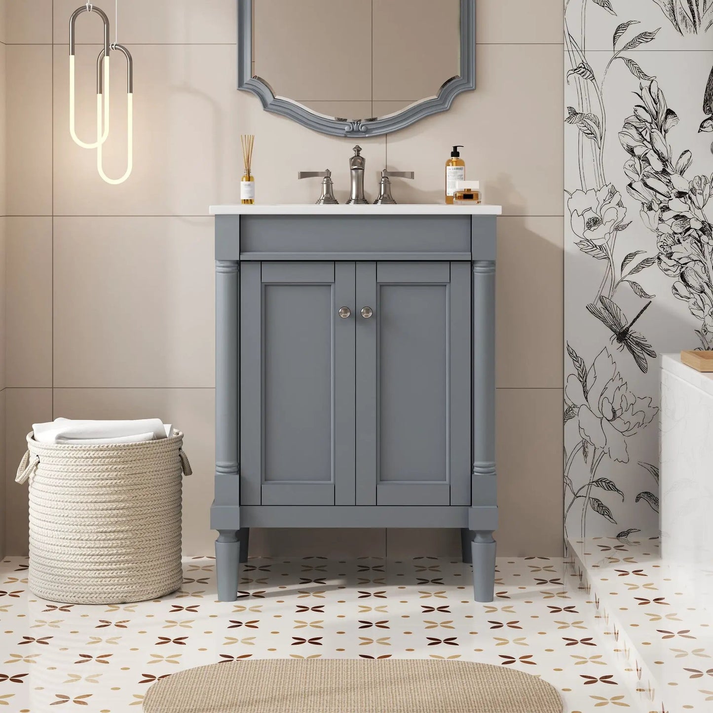 Bathroom Vanity with Top Sink and Dual Storage