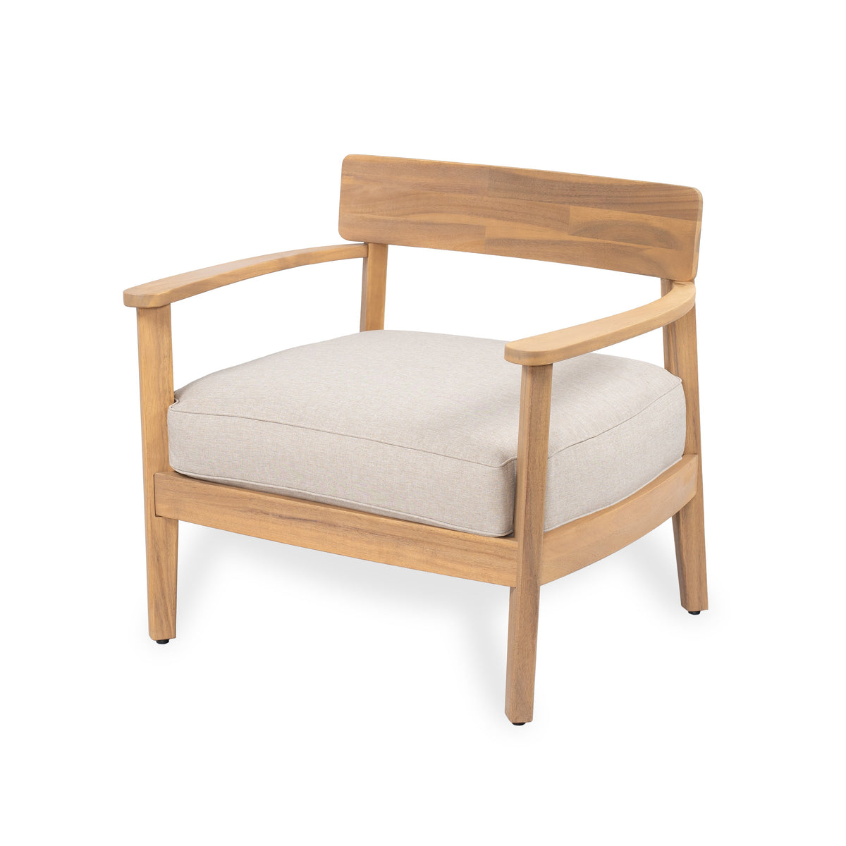 Mallorca Acacia Wood Club Chair with Seat Cushion, natural wood, beige cushion HouseOfZazla outdoor on Tampa Home & Garden Store
