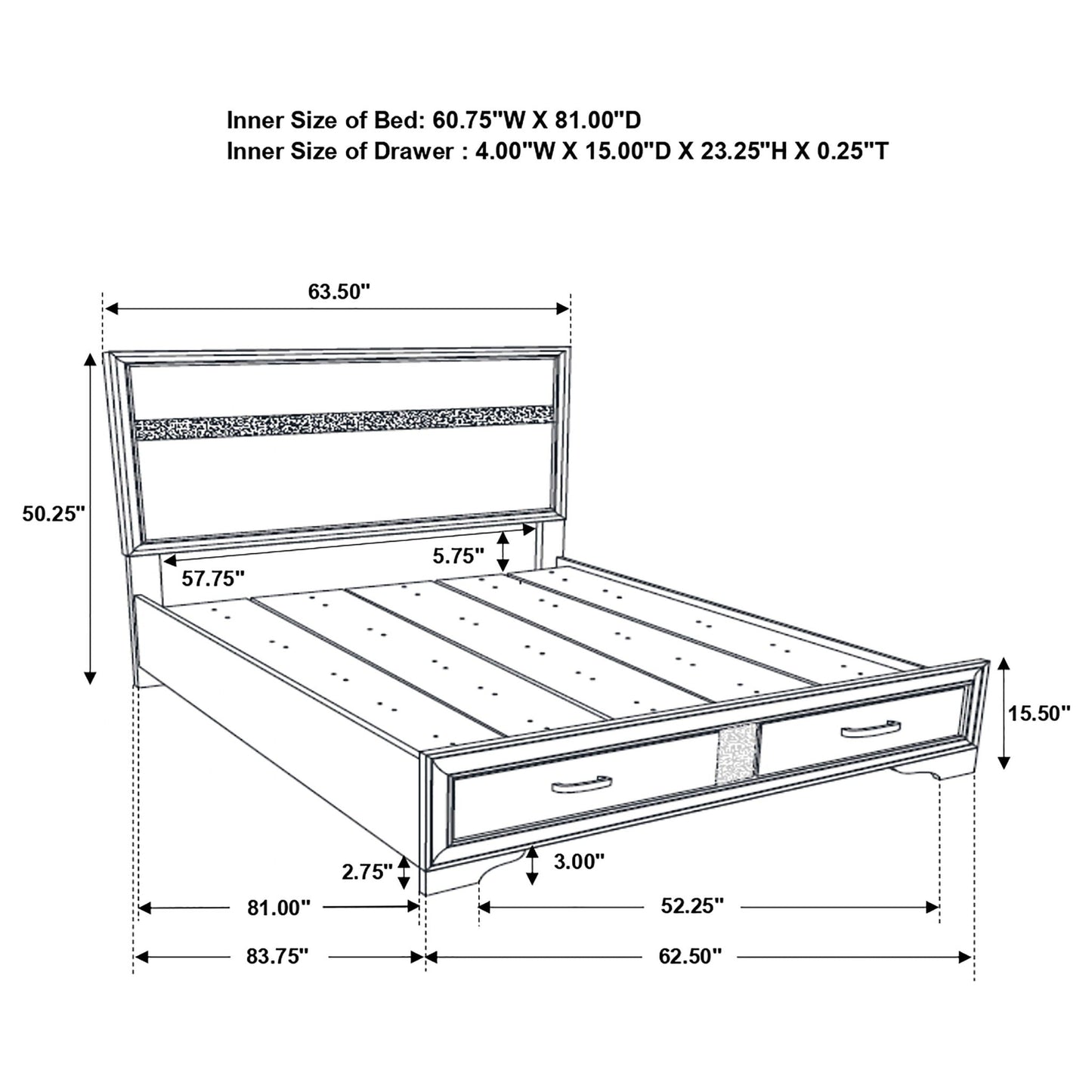 Orchid Storage Panel Bed by HouseOfZazla, platform bed with headboard and two under-bed drawers on Tampa Home & Garden Store
