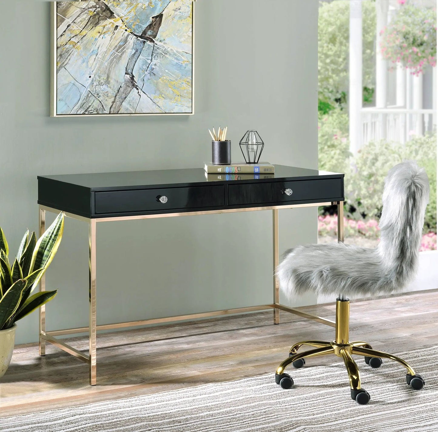 Ottey High Gloss Writing Desk and Drawers
