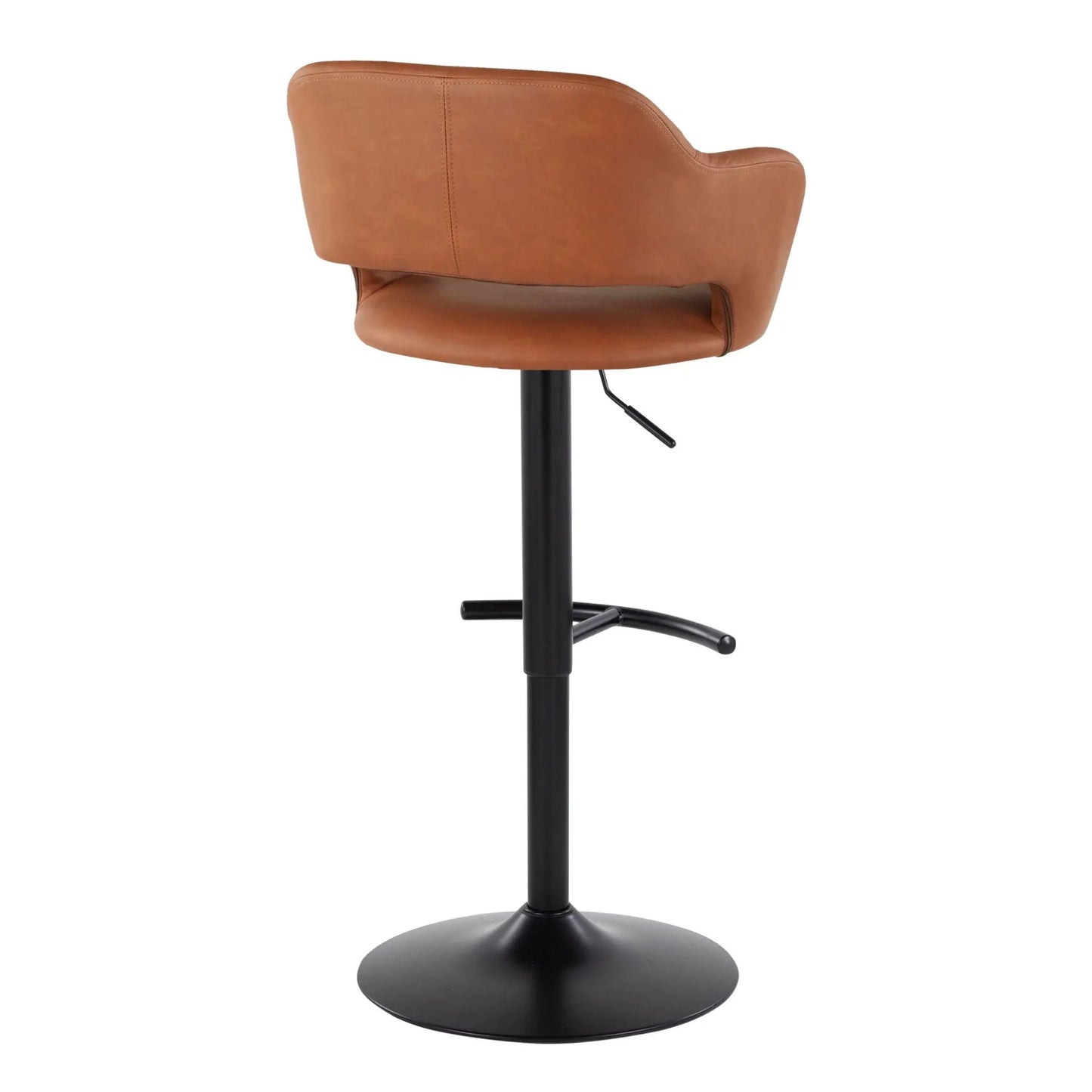 Margarite barstool set of 2 with swivel, brown leather upholstery, black pedestal base on Tampa Home & Garden Store