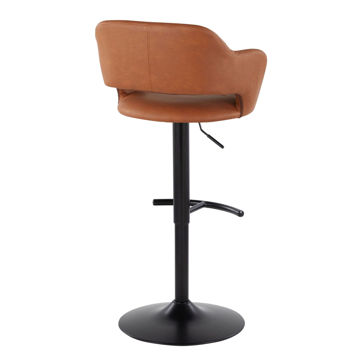 Two Margarite brown leather adjustable swivel barstools with black pedestal on Tampa Home & Garden Store