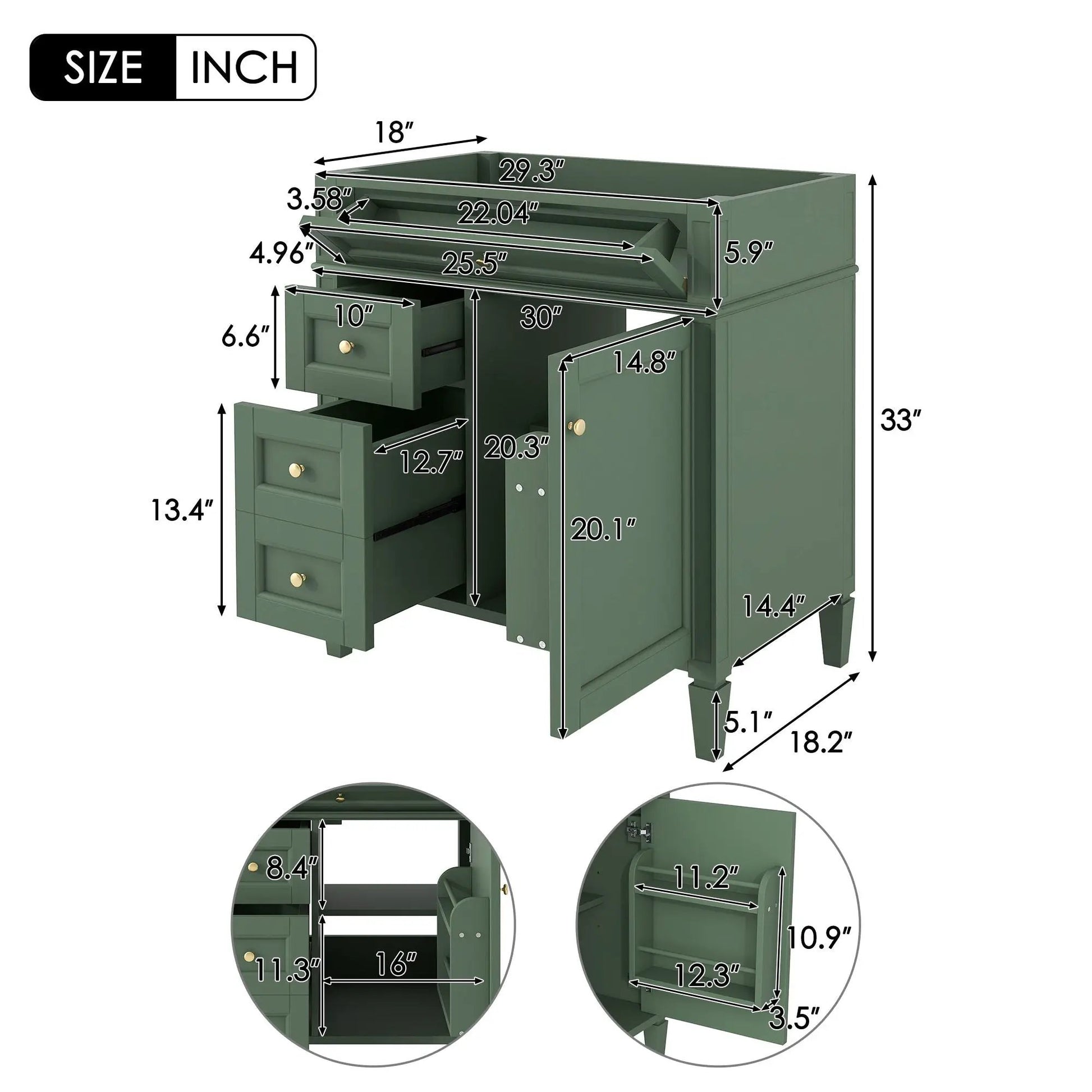 Bathroom vanity base with 2 drawers and tip-out storage, green finish Unique Piece on Tampa Home & Garden Store