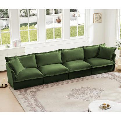 Slipcovered long 4-seater sofa by HouseOfZazla in green fabric, modern living room on Tampa Home & Garden Store