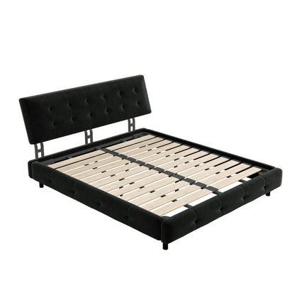 Tufted upholstered bed with black fabric headboard and slatted frame by HouseOfZazla on Tampa Home & Garden Store