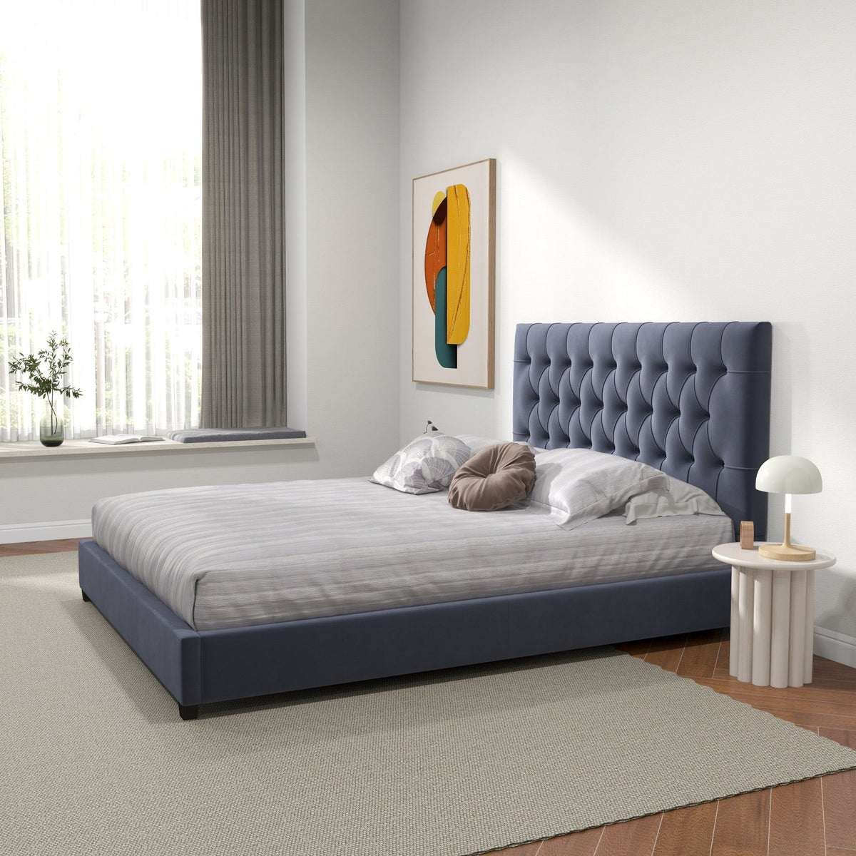Mid Century Modern and Upholstered Platform Bed