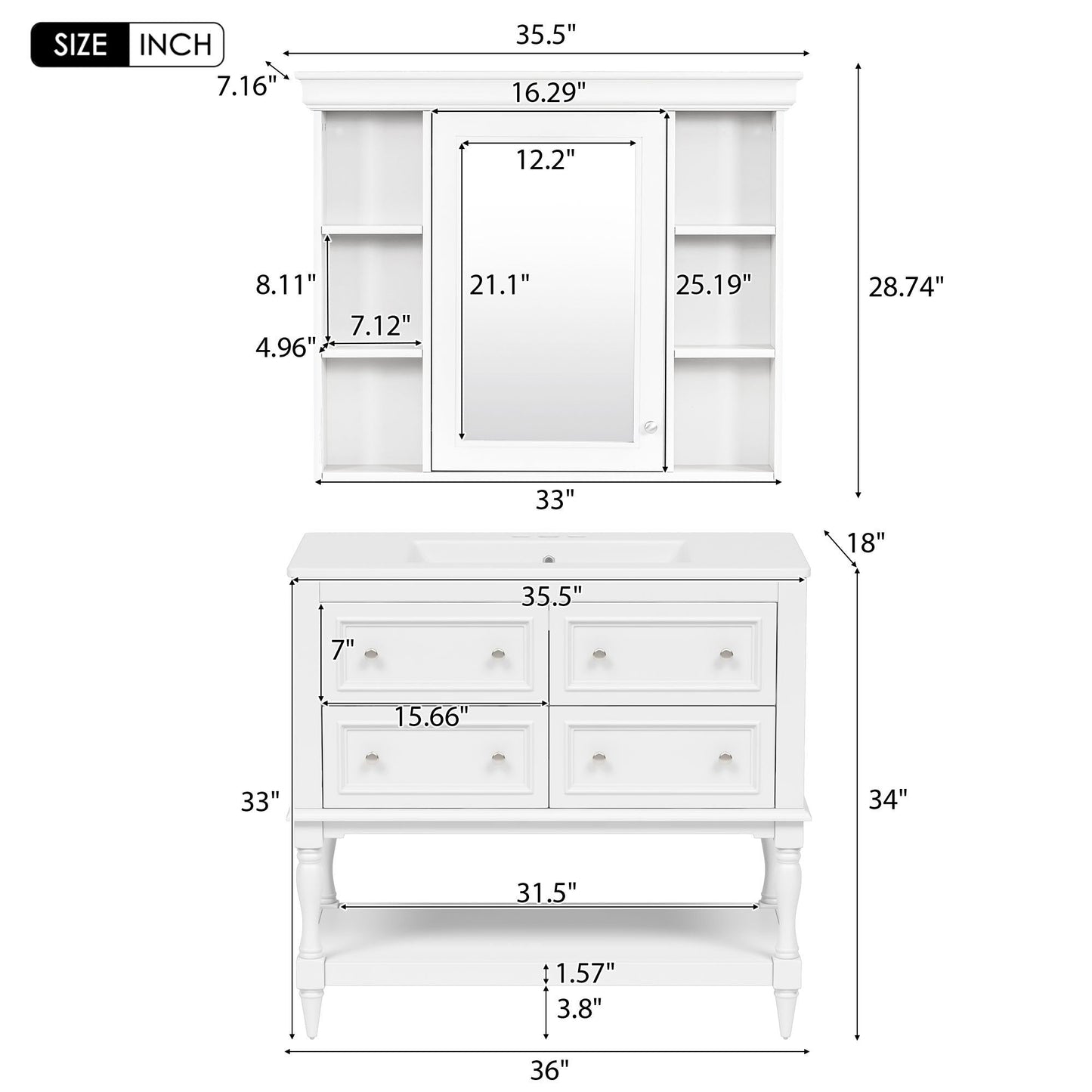 Bathroom vanity with medicine cabinet and storage shelves, white finish HouseOfZazla on Tampa Home & Garden Store