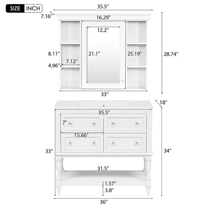 Bathroom vanity with medicine cabinet and storage shelves, white finish HouseOfZazla on Tampa Home & Garden Store