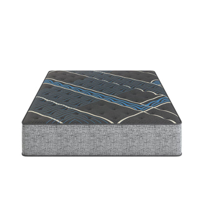 Comfort Care 14in Hybrid Mattress with firm support; dark gray quilted top with blue waves on Tampa Home & Garden Store