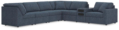 Modmax Ink sectional sofa in blue fabric with glass console by Unique Piece Furniture on Tampa Home & Garden Store