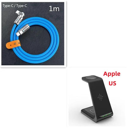 2-piece charging set: blue 1m Type-C cable with orange strap; Apple wireless charger stand on Tampa Home & Garden Store