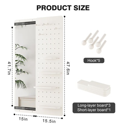 Full length wall mounted mirror with shelf and hooks on a white pegboard panel HouseOfZazla on Tampa Home & Garden Store