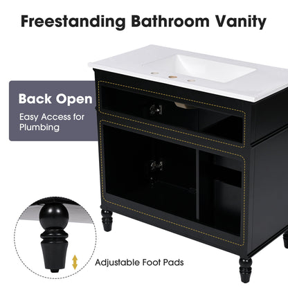 Bathroom vanity with sink and drawers black wood cabinet, white countertop HouseOfZazla on Tampa Home & Garden Store