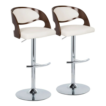 Pino mid-century adjustable barstools set of 2 chrome with cherry wood frame and white cushions on Tampa Home & Garden Store