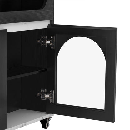 HouseOfZazla black kitchen island with drawers, rolling base and open shelf on Tampa Home & Garden Store