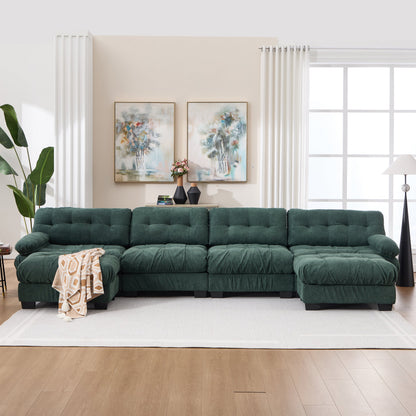 U shaped couch modular sectional sofa emerald green fabric with tufted cushions by HouseOfZazla on Tampa Home & Garden Store