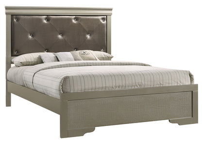 Transitional Tufted Bed and Textured Footboard